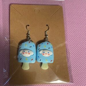 NWT Kawaii Blue Popsicle Face Dangle Earrings